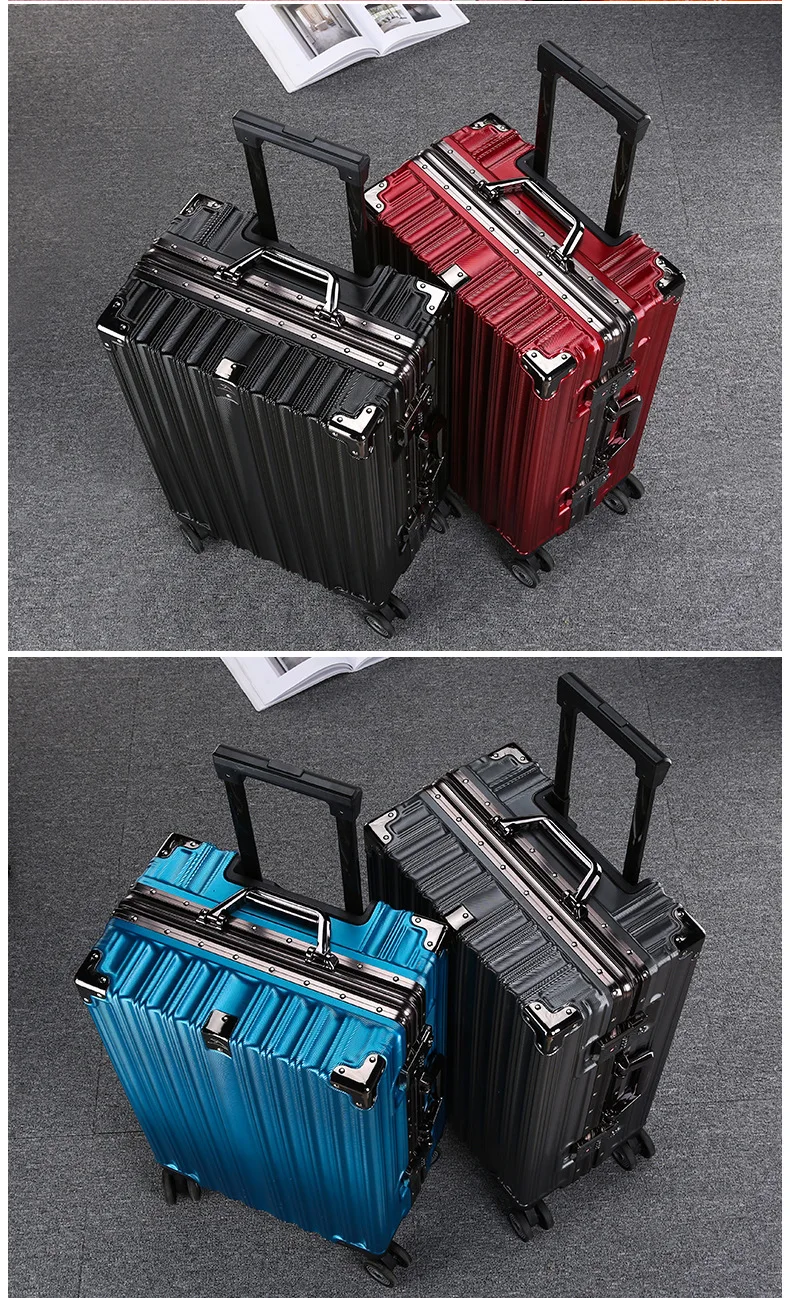 Trolley Luggage Aluminum Frame Rolling Luggage Case 20 24 26 28 inch Travel Suitcase on Wheels Combination Lock Carry on Luggage