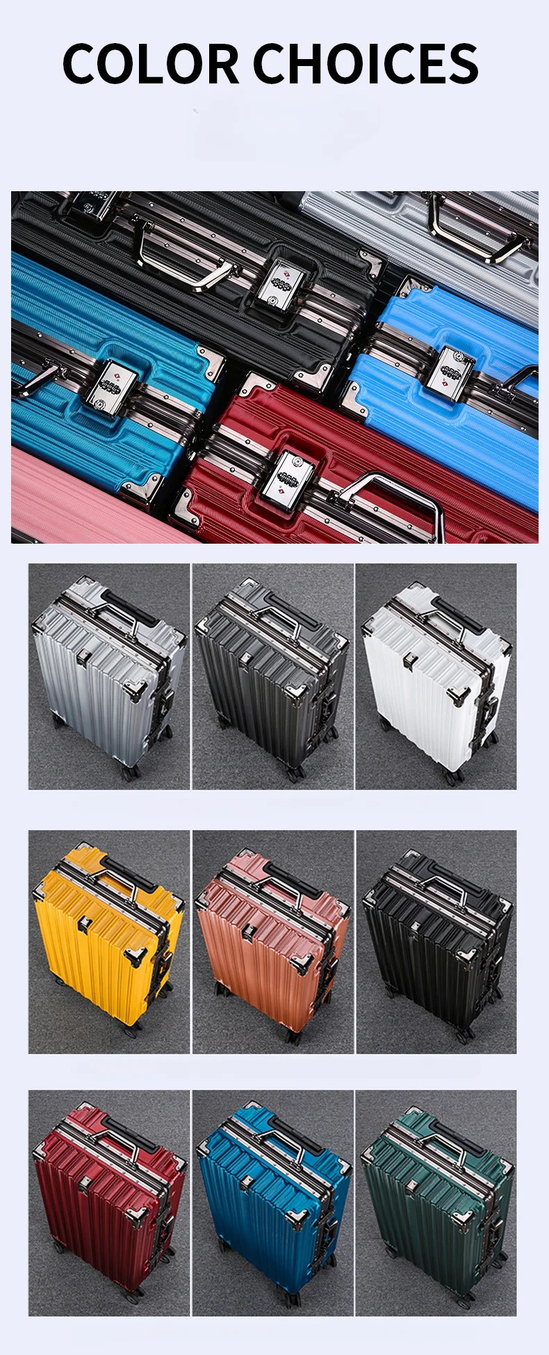 Trolley Luggage Aluminum Frame Rolling Luggage Case 20 24 26 28 inch Travel Suitcase on Wheels Combination Lock Carry on Luggage