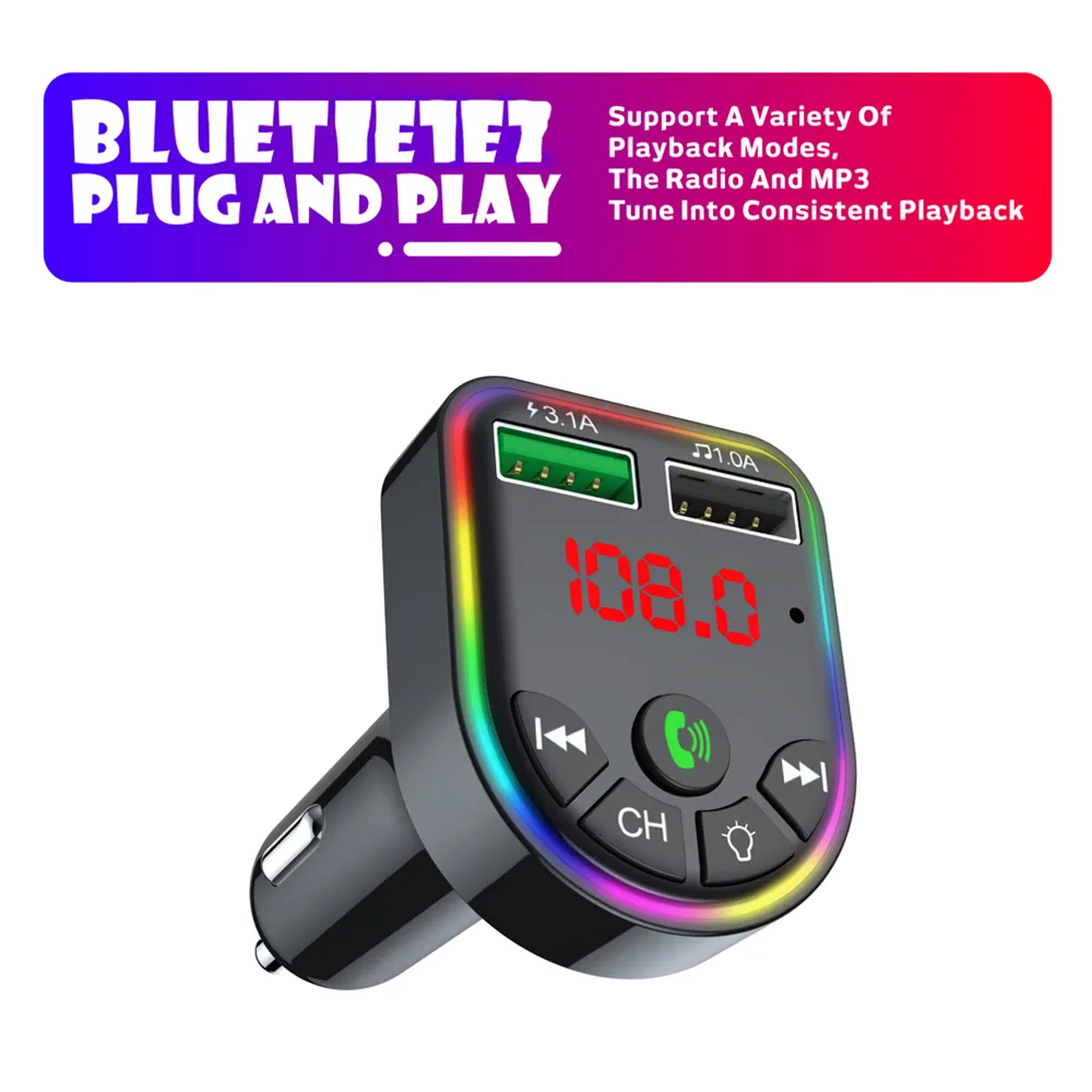 Car Bluetooth 5.0 FM Transmitter Wireless Handsfree Audio Receiver MP3 Player LED 3.1A Dual USB Fast Charger Car Accessories Kit