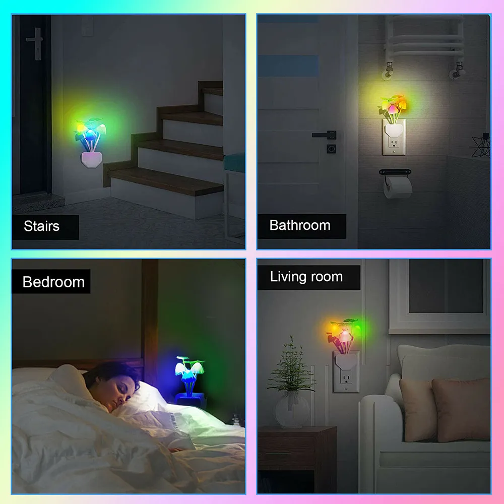 Light Controlled Dream Mushroom 7 Color LED Night Light Novelty Night Light EU&US Plug Induction Mushroom Night Lamp 220V