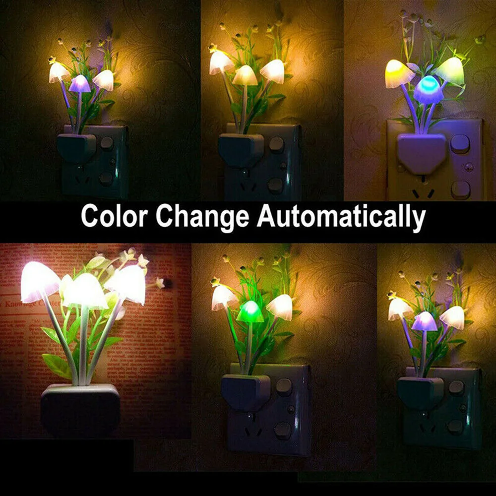 Light Controlled Dream Mushroom 7 Color LED Night Light Novelty Night Light EU&US Plug Induction Mushroom Night Lamp 220V