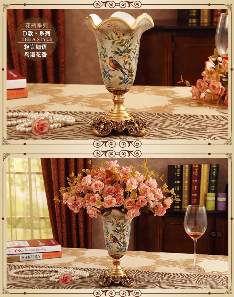 Creative European style retro resin vase Home Furnishing decoration living room dining room table vases flower vase