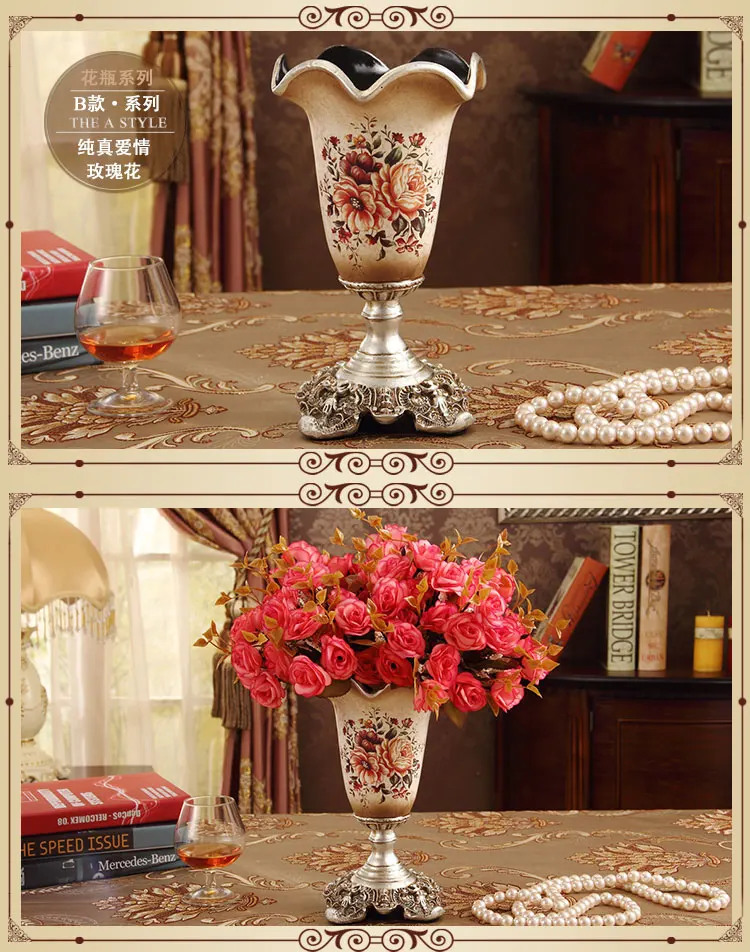 Creative European style retro resin vase Home Furnishing decoration living room dining room table vases flower vase