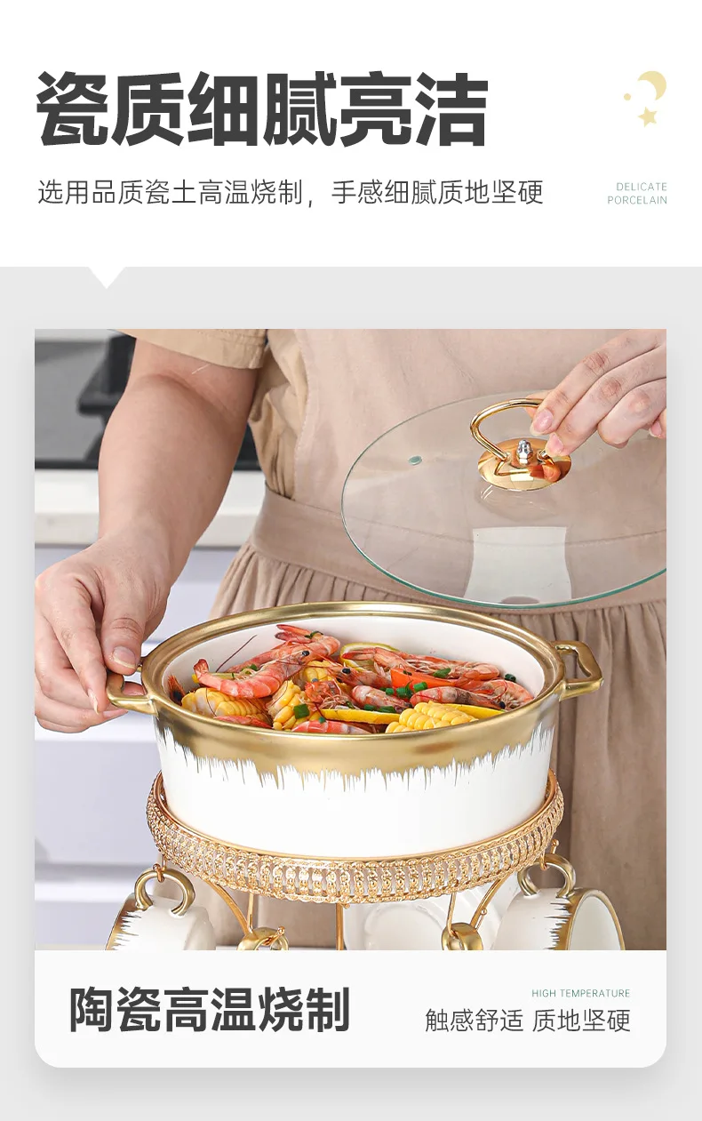 Gold-plated ceramic pot household Phnom Penh soup pot 7-piece set with lid soup pot with hotel tableware set wholesale
