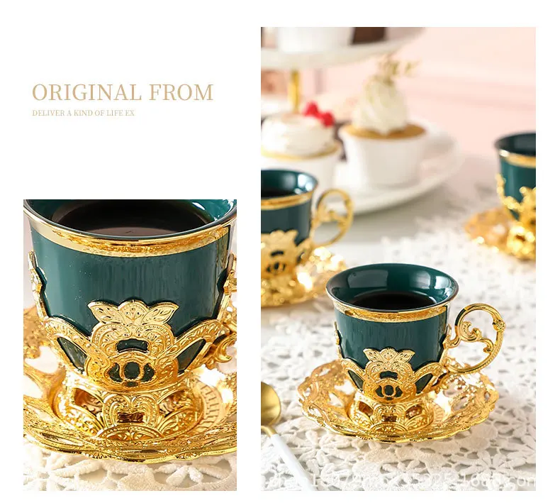 Low cup European style gold rim set cup six cup six plated coffee cup set gift box