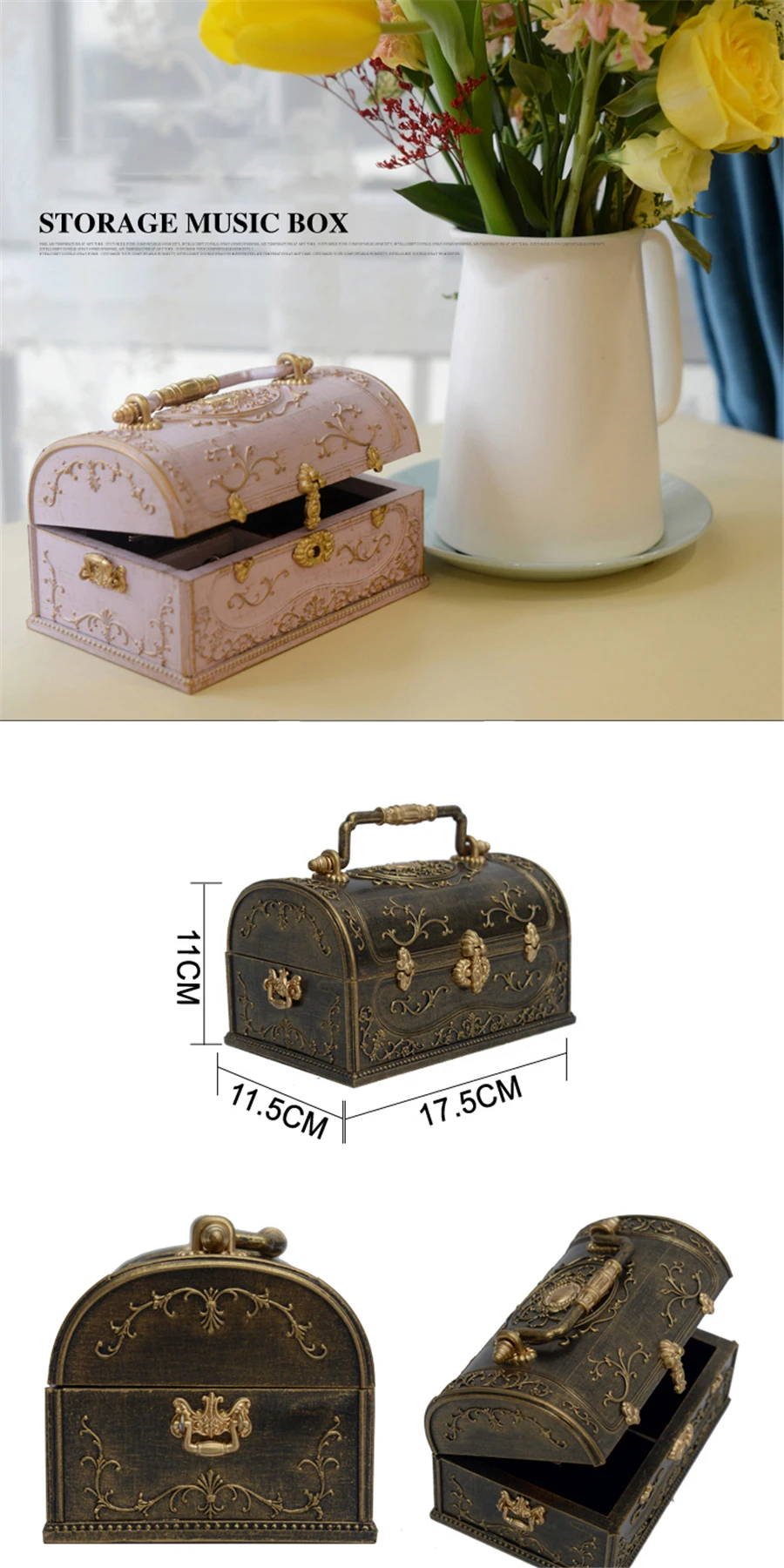 European Creative Ornaments Art Retro Music Box Home Decoration Bedroom Jewelry Storage Organizer Luggage Music Box Women's Gift