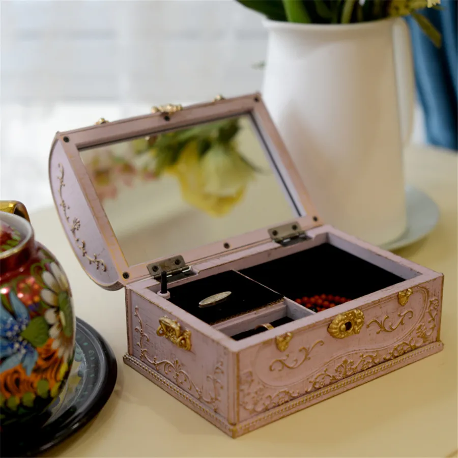 European Creative Ornaments Art Retro Music Box Home Decoration Bedroom Jewelry Storage Organizer Luggage Music Box Women's Gift