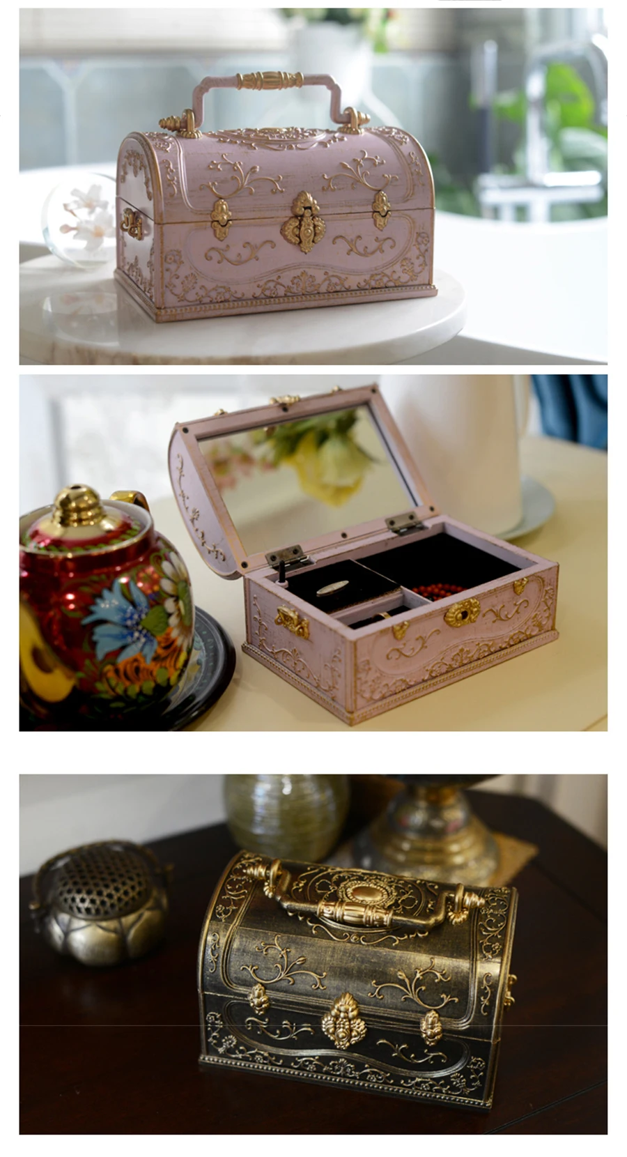 European Creative Ornaments Art Retro Music Box Home Decoration Bedroom Jewelry Storage Organizer Luggage Music Box Women's Gift