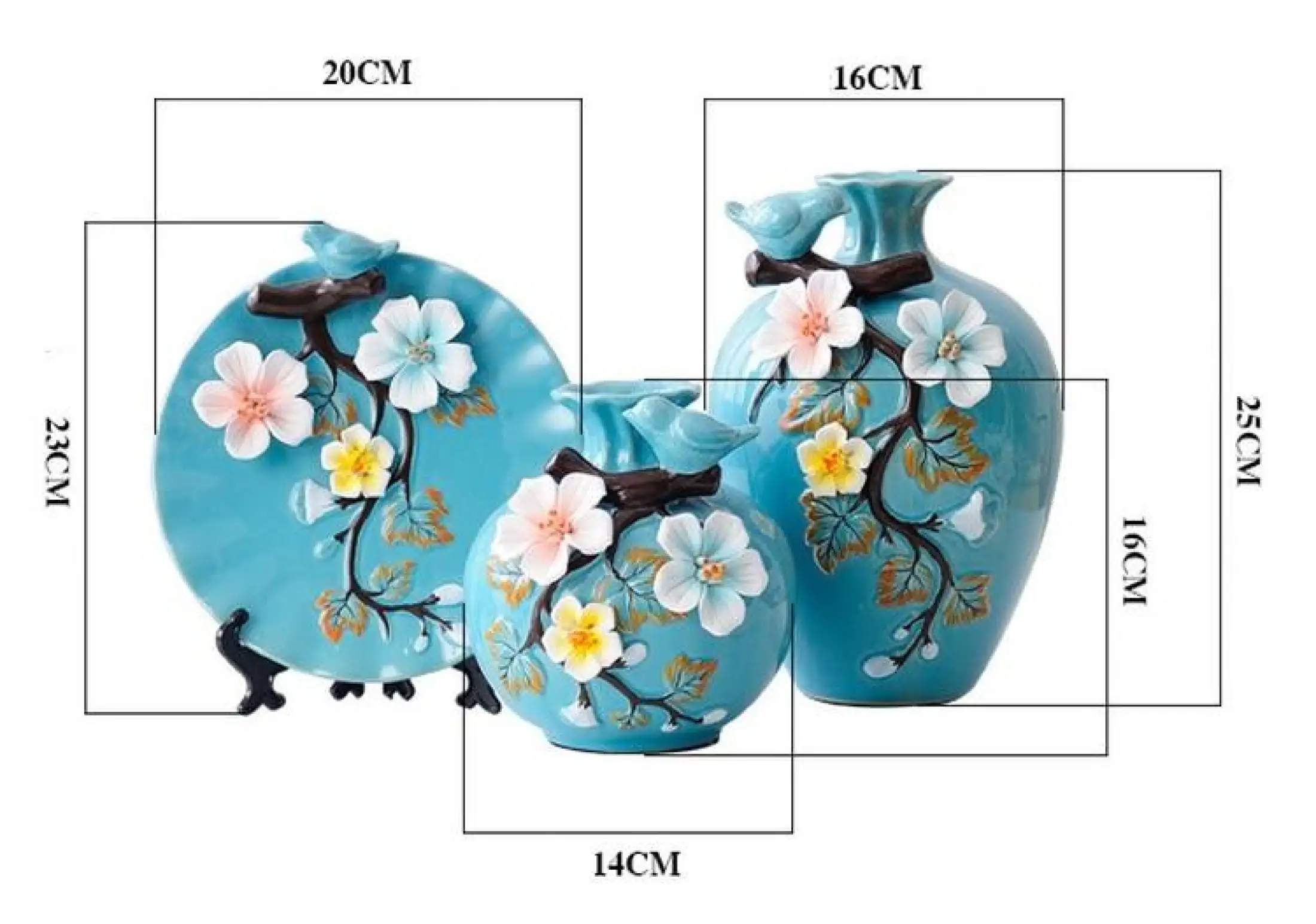 3Pcs/Set Ceramic Vase 3D Stereoscopic Dried Flowers Arrangement Wobble Plate Living Room Entrance Ornaments Home Decorations