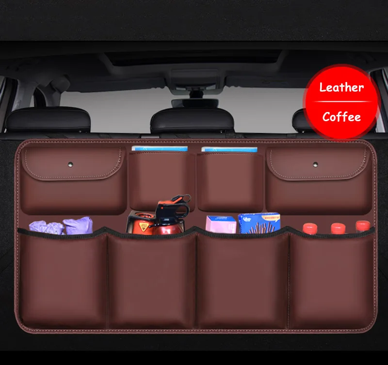 PU Leather Car Rear Seat Back Storage Bag High Quality Car Trunk Organizer Auto Stowing Tidying Interior Accessories Universal