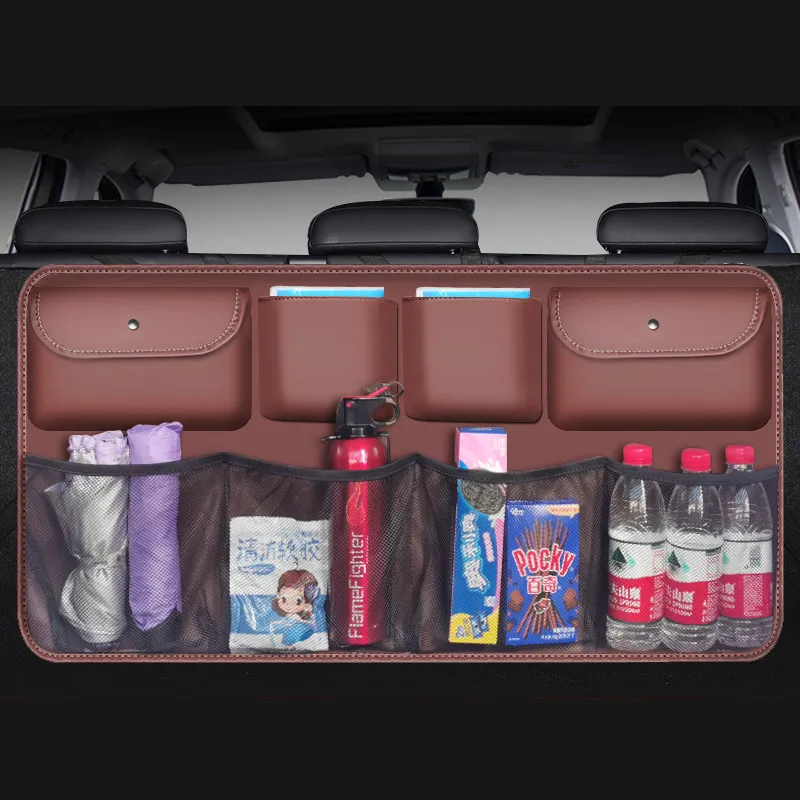 PU Leather Car Rear Seat Back Storage Bag High Quality Car Trunk Organizer Auto Stowing Tidying Interior Accessories Universal