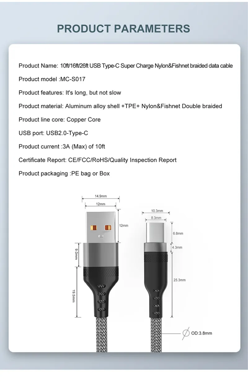 6A Extended USB TYPE-C Cable Braided Data Cable for Samsung Huawei Xiaomi Switch Sony PS5 TYPE-C 8m 5m 3m 2m 1.5m 1m Cable