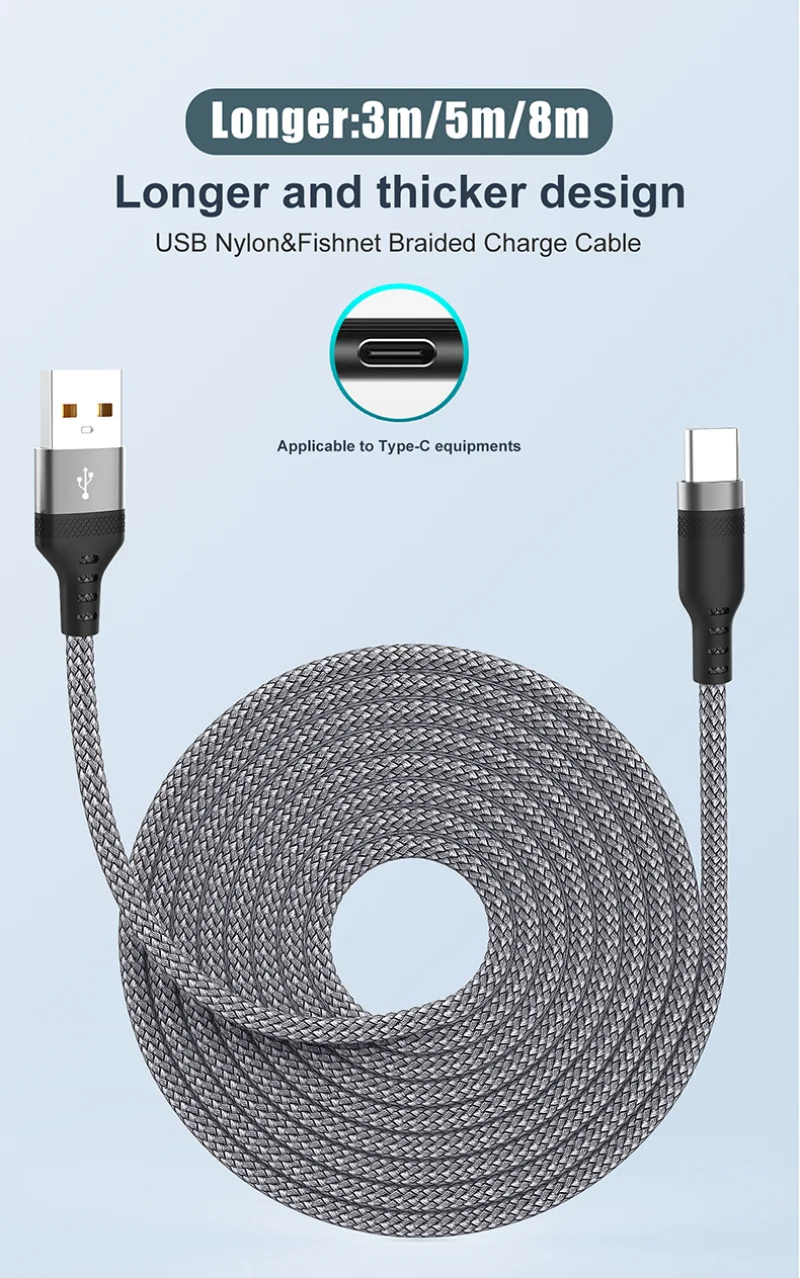 6A Extended USB TYPE-C Cable Braided Data Cable for Samsung Huawei Xiaomi Switch Sony PS5 TYPE-C 8m 5m 3m 2m 1.5m 1m Cable