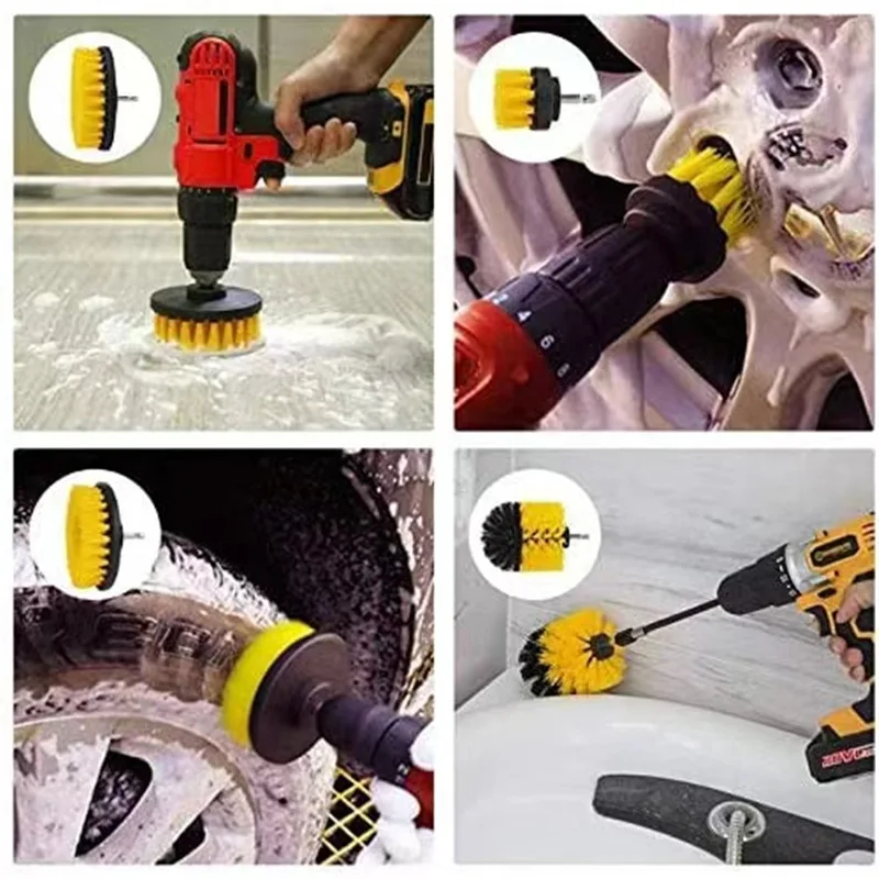 3Pcs/5Pcs Electric Scrubber Brush Drill Brush Kit Power Drills Scrubber Brush For Carpet Glass Car Tires Nylon Brushes 2/3.5/4''