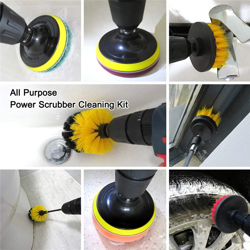 3Pcs/5Pcs Electric Scrubber Brush Drill Brush Kit Power Drills Scrubber Brush For Carpet Glass Car Tires Nylon Brushes 2/3.5/4''