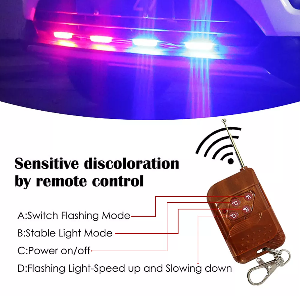 Grill Car LED Light Strobe Red Blue Emergency  Remote Wireless Control Flash Signal Fireman Beacon Warning Lamp