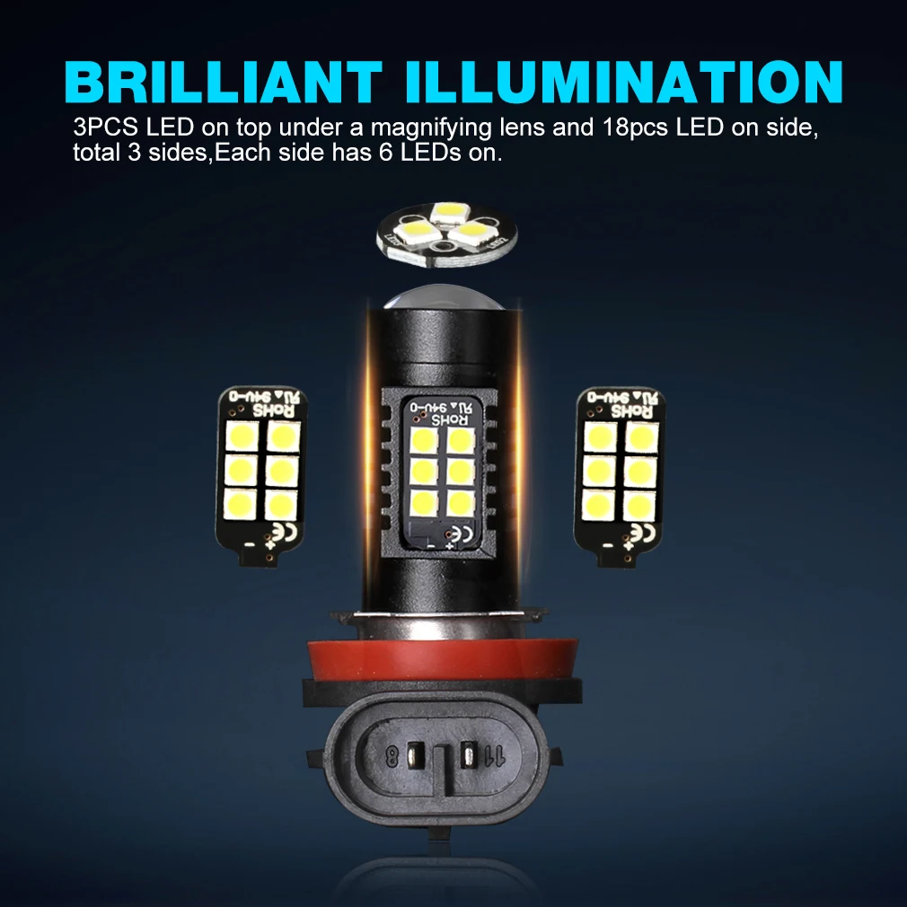 2Pcs H8 H11 Led HB4 9006 HB3 9005 Fog Lights Bulb 3030SMD 1200LM 6000K White Car Driving Running Lamp Auto Leds Light 12V 24V