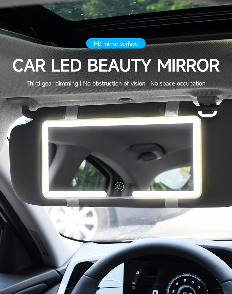 HD Mirror Car LEDMakeup Mirror Three Gear Adjustment Sun Visor Plate Interior RearMirror Dimmable Touchscreen Auto Vanity Mirror