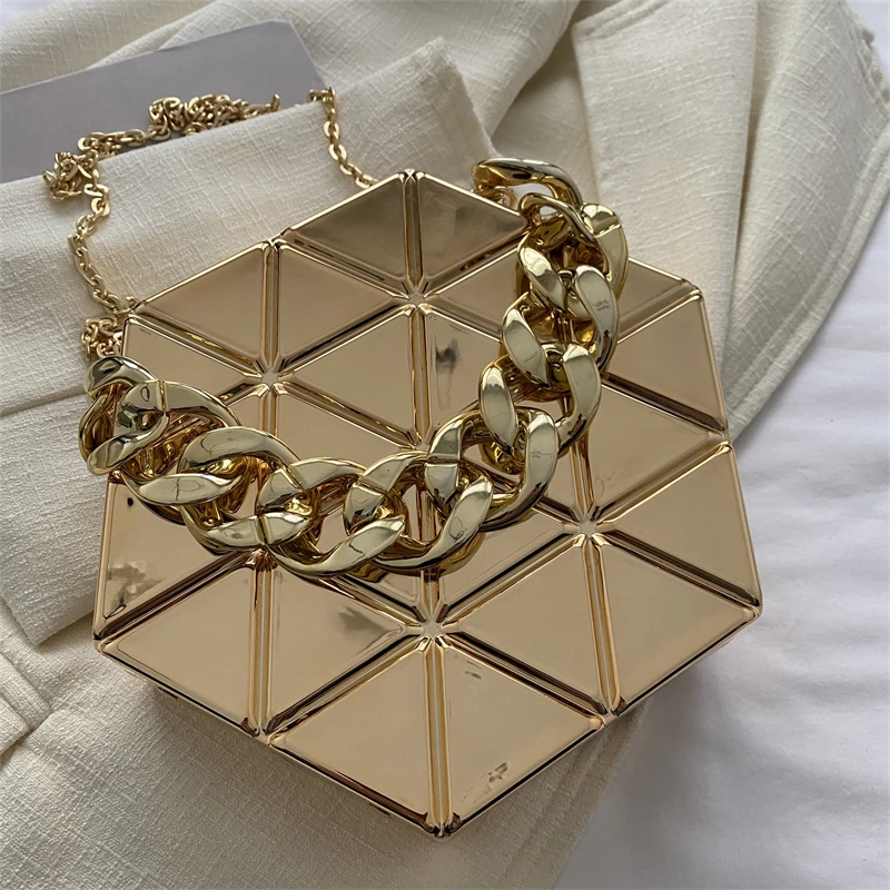 Fashion Acrylic Dinner Bags for Women 2023 Luxury Gold Shoulder Bag Designer Box Bag Cute Purses and Handbag Chain Crossbody Bag