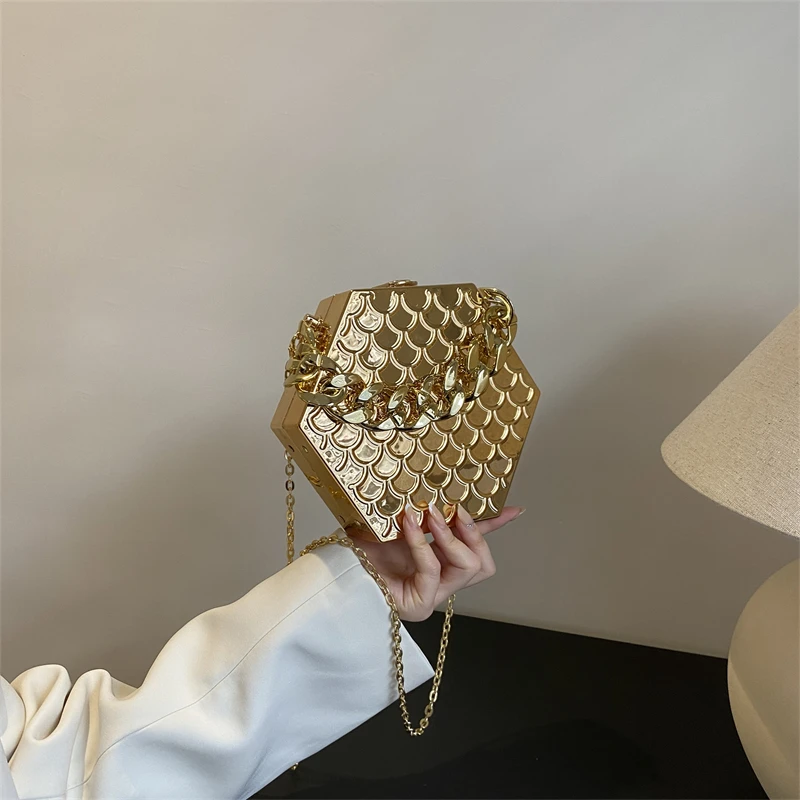 Fashion Acrylic Dinner Bags for Women 2023 Luxury Gold Shoulder Bag Designer Box Bag Cute Purses and Handbag Chain Crossbody Bag