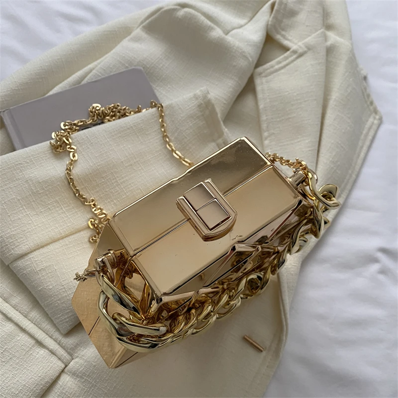 Fashion Acrylic Dinner Bags for Women 2023 Luxury Gold Shoulder Bag Designer Box Bag Cute Purses and Handbag Chain Crossbody Bag