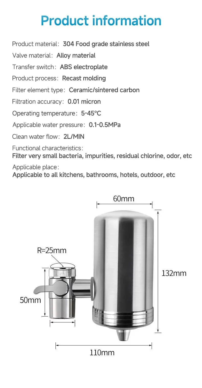 Kitchen Stainless Steel Faucet Water Filter Pre-filter Faucet Water Purifier Household Tap Water Direct Drinking