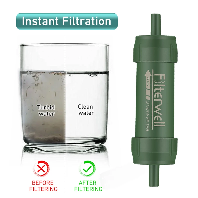 Outdoor Mini Water Filter Straw Water Purification for Survival or Emergency Supplies Portable Micron Water Purifier for Storm