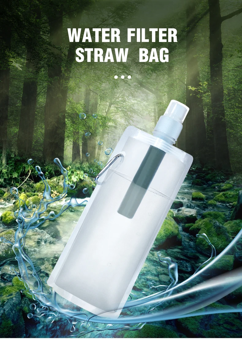 Outdoor Water Filter Straw Bottle for Survival or Emergency Supplies Camping Purification Water Purifier Bag Camping Hiking