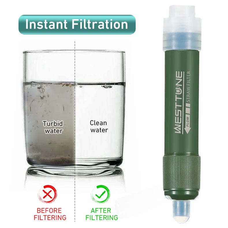 Mini Camping Purification Water Filter Straw for Survival or Emergency Supplies TUP Carbon Fiber Water Bag
