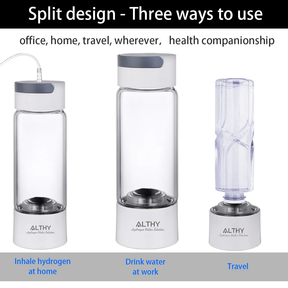 ALTHY Hydrogen Rich Water Generator Bottle - Glass Cupbody - DuPont SPE & PEM Dual Chamber Maker Ionizer - H2 Inhalation Device