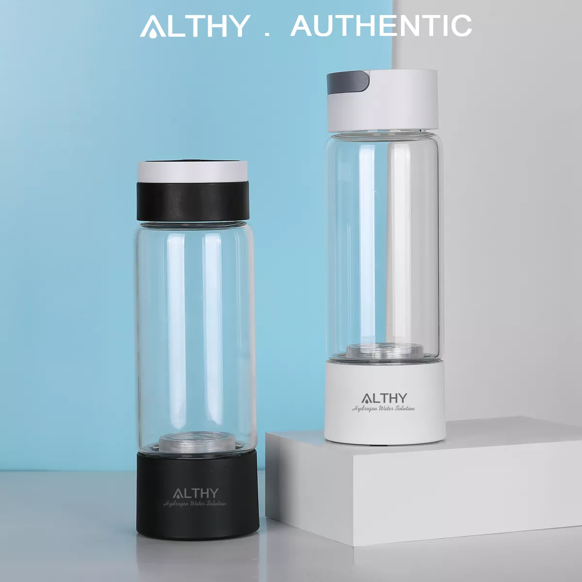 ALTHY Hydrogen Rich Water Generator Bottle - Glass Cupbody - DuPont SPE & PEM Dual Chamber Maker Ionizer - H2 Inhalation Device