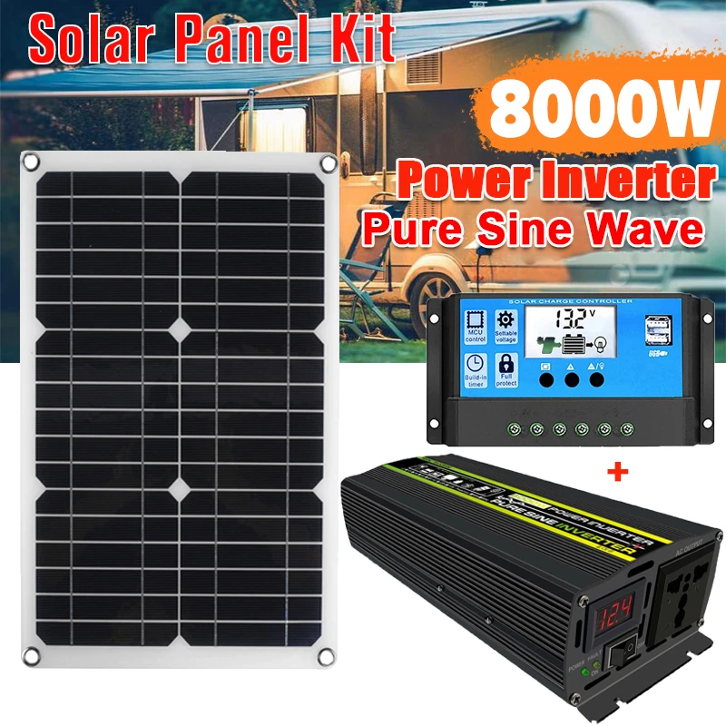 4000W/6000W/8000W Solar Panel System 18V18W Solar Panel 30A Charge Controller  Car Solar Inverter Kit Complete Power Generation