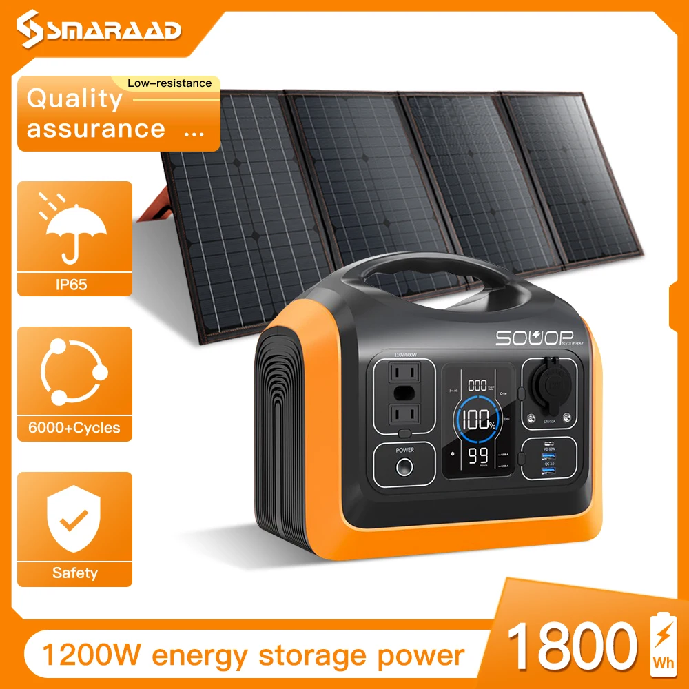 1200W LifePo4 Power Station  Solar Generator Camping Portable Energy Storage System Fishing RV Outdoor UPS with Solar Panel
