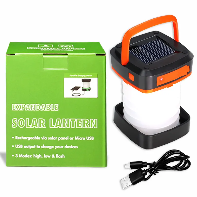 Solar Light Outdoor Foldable Waterproof Camping Lantern Led Light Rechargeable Power Bank Portable Flashlight Led Solar Lamp