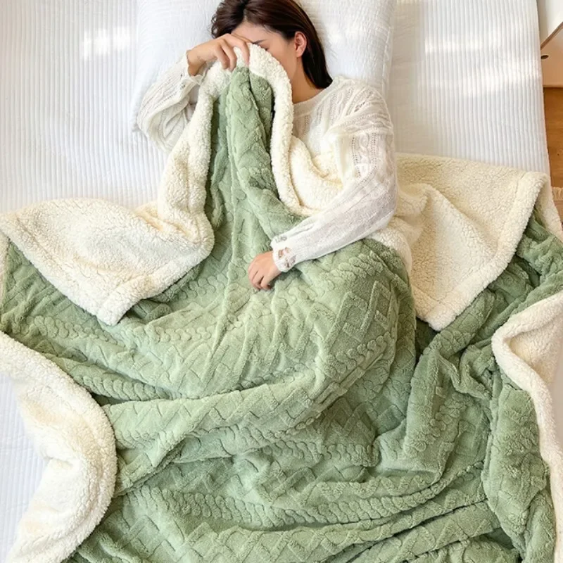 Cover Blanket Office Shawl Air Conditioning Small Blanket Thickened Coral Velvet Flannel Lamb Wool Blanket Nap Sofa