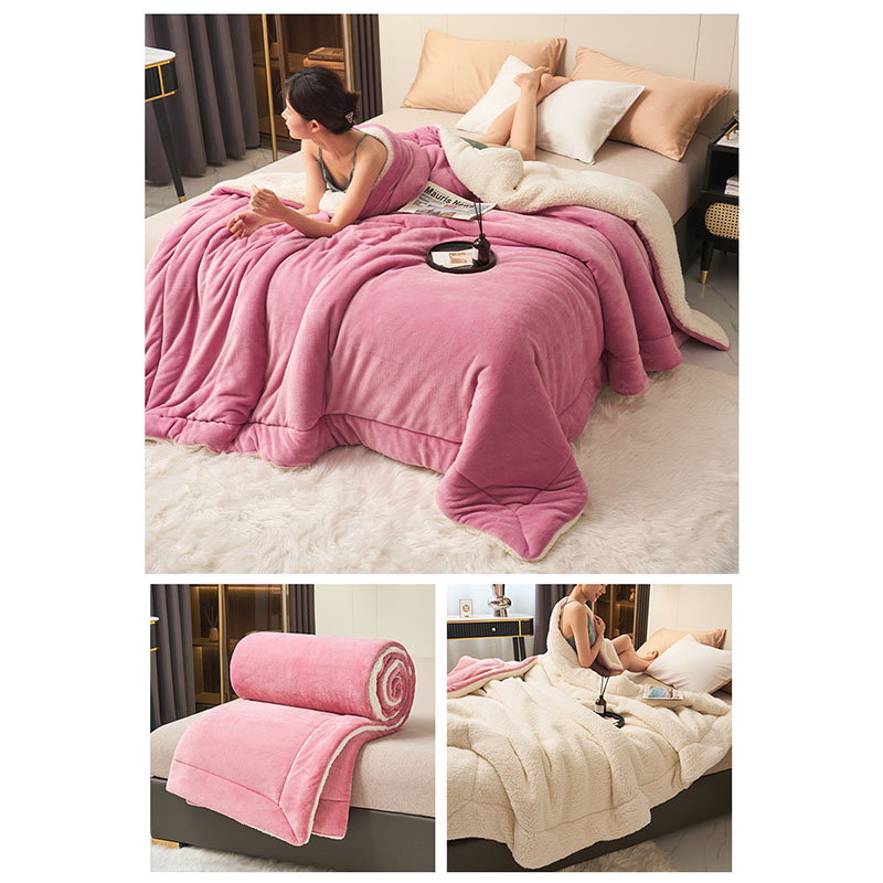 Double Layer Thickened Lamb Wool Flannel Quilt Warm Comfort Mattress Winter Bedroom Dormitory Solidcolor Thicken Weight Blanket