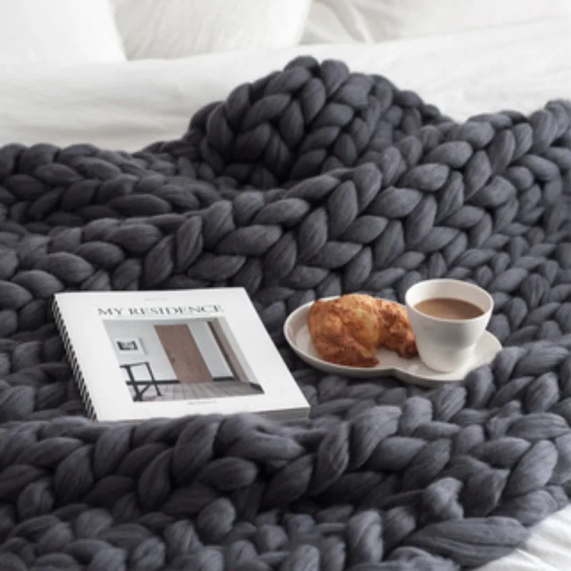 Thick Wool Blanket Thickened Large Yarn Roving Knitted Blanket Winter Warm Plaid Sofa Bed Blanket