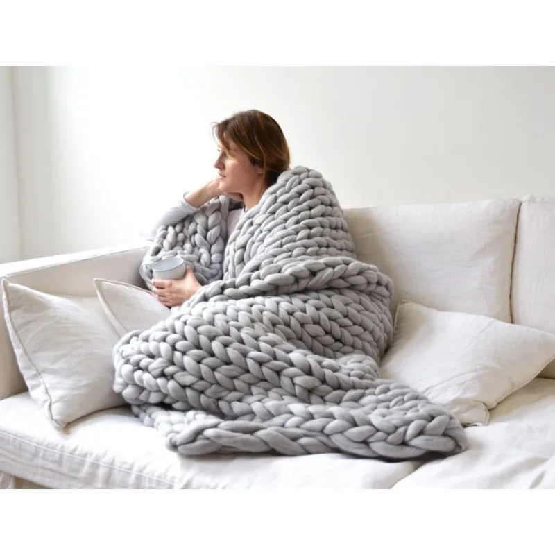Thick Wool Blanket Thickened Large Yarn Roving Knitted Blanket Winter Warm Plaid Sofa Bed Blanket