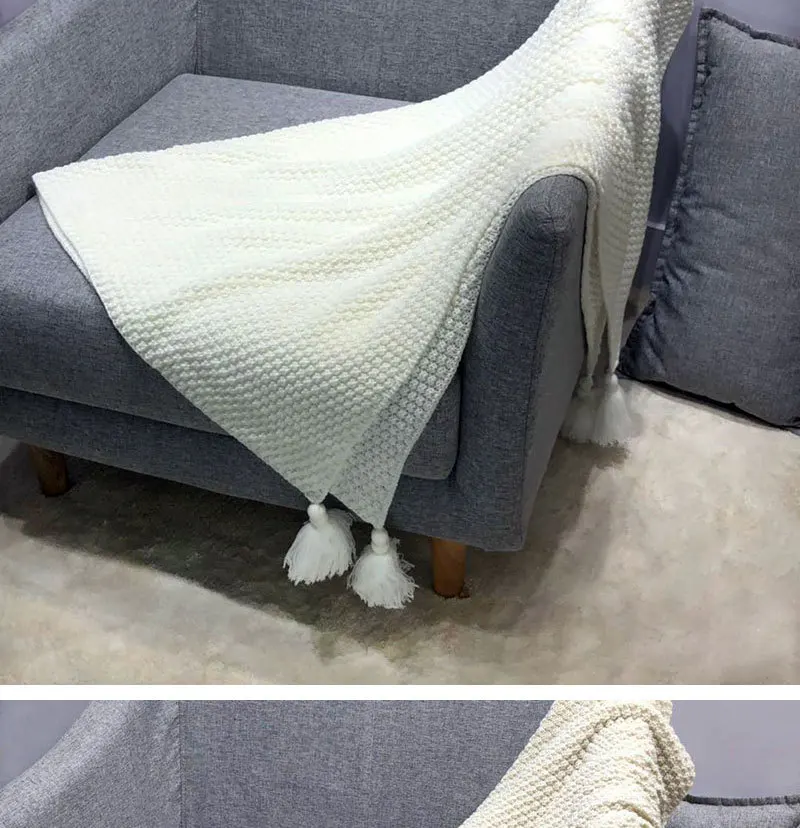INS Nordic Style Sofa Cover Blanket Office Nap Blanket Tassel Knitted Ball Wool Casual Air Conditioning Small Blanket for Beds