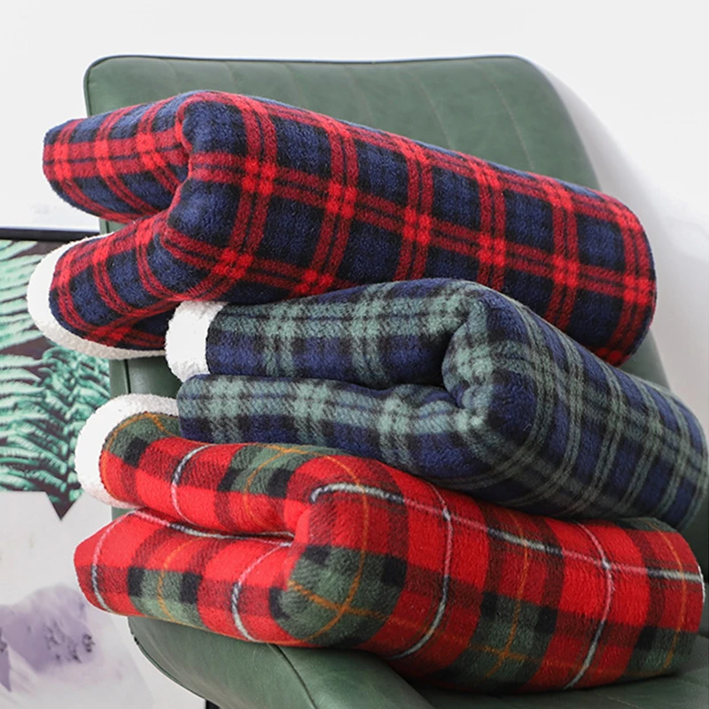 Red Plaid Flannel Blanket Merry Christmas Home Decor Winter Warm Wool Cashmere Blanket Lattice Plush Comfortable Soft Blanket