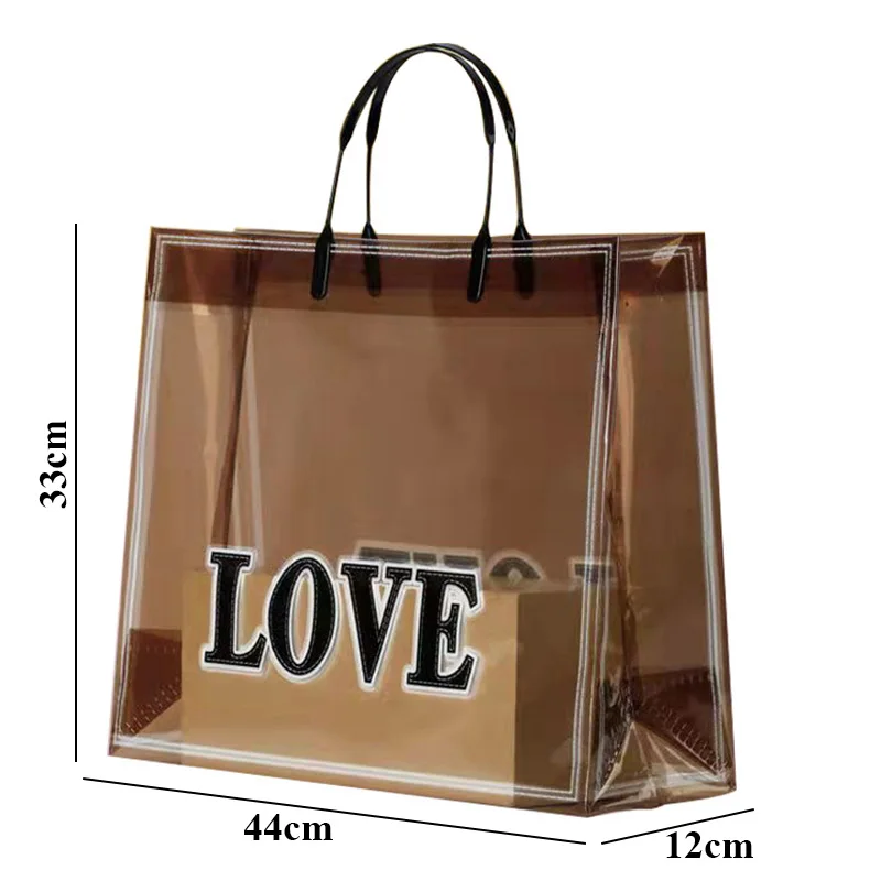 LOVE Print PVC Thick Tote Bags For Women Casual Portable Handbag Waterproof Gift Bag Clothing Bags Reused Plastic Shopping Bag