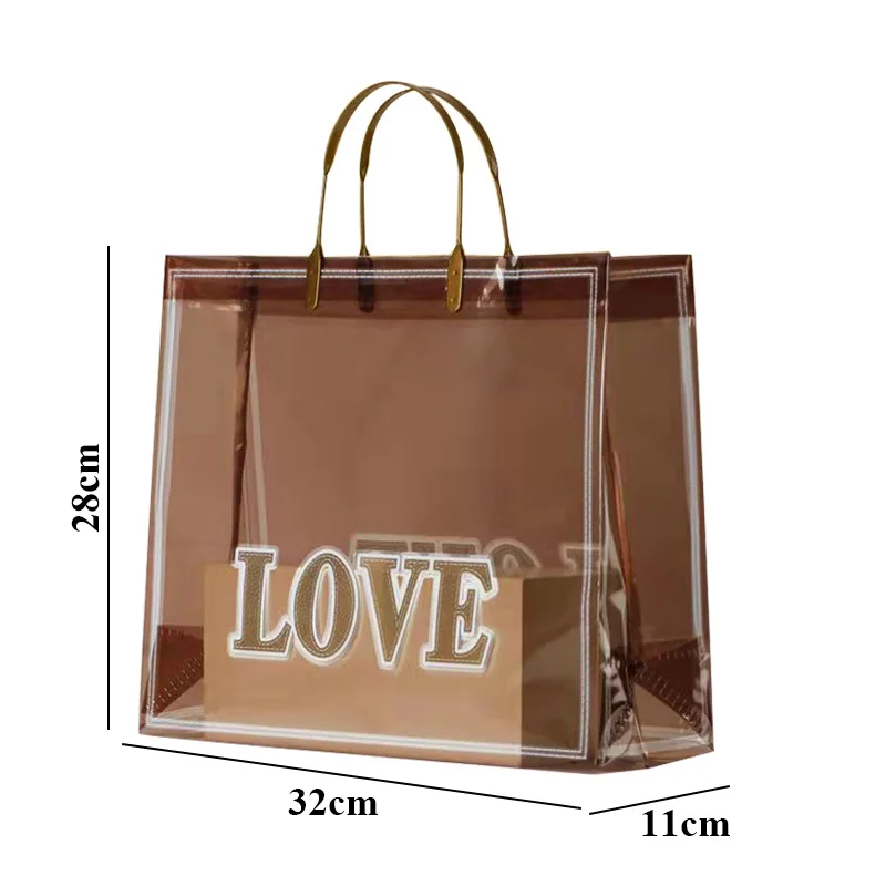 LOVE Print PVC Thick Tote Bags For Women Casual Portable Handbag Waterproof Gift Bag Clothing Bags Reused Plastic Shopping Bag