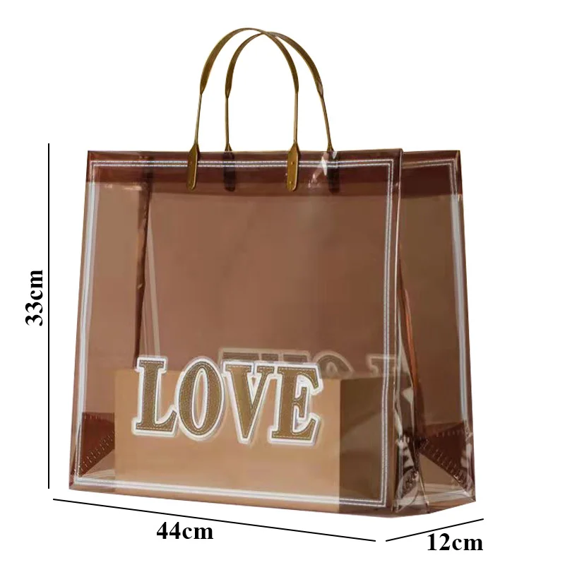 LOVE Print PVC Thick Tote Bags For Women Casual Portable Handbag Waterproof Gift Bag Clothing Bags Reused Plastic Shopping Bag