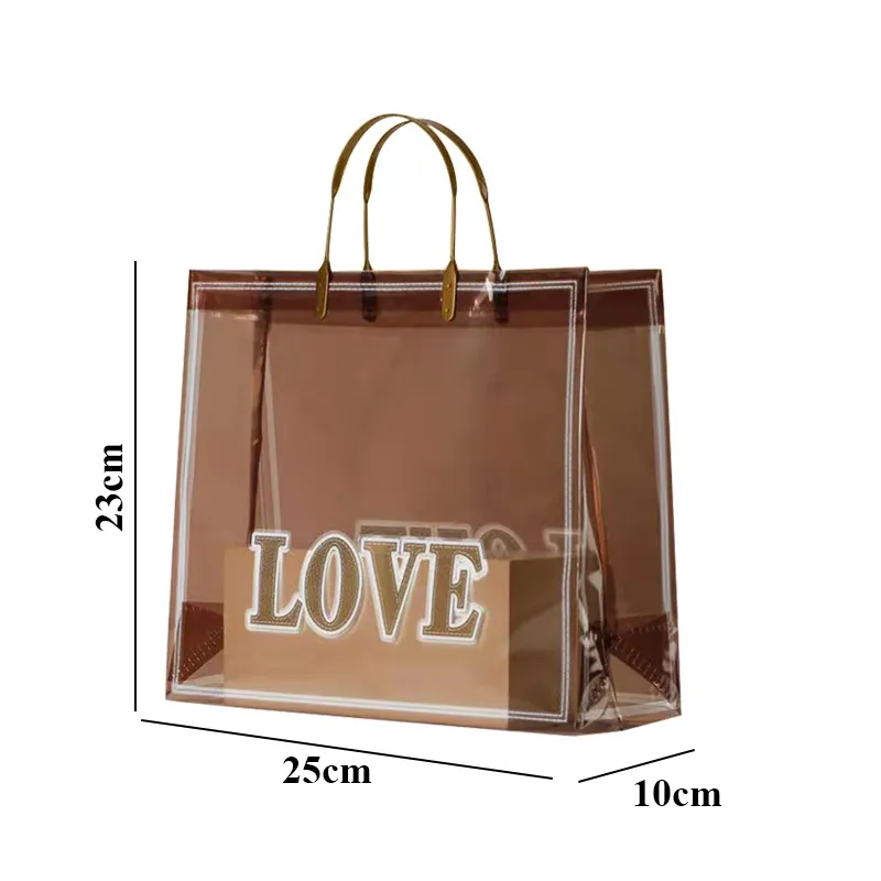 LOVE Print PVC Thick Tote Bags For Women Casual Portable Handbag Waterproof Gift Bag Clothing Bags Reused Plastic Shopping Bag