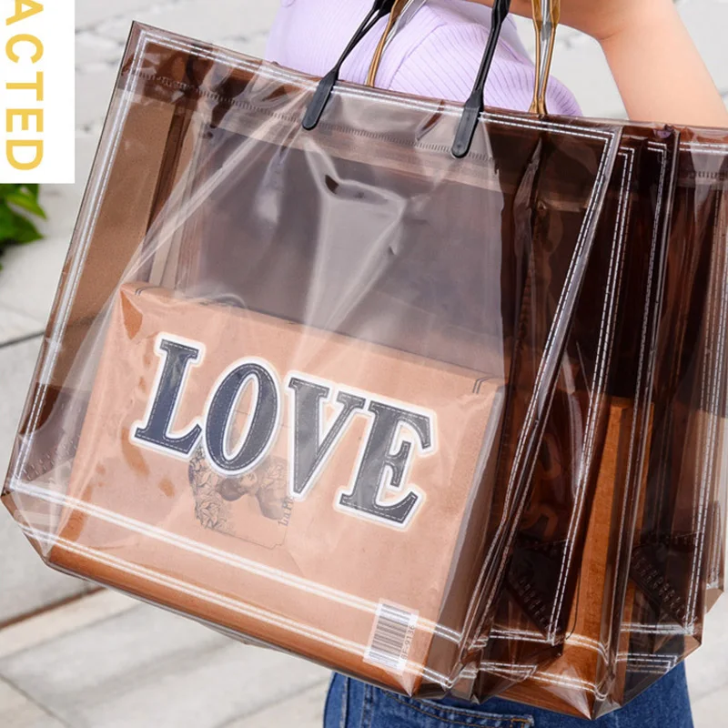 LOVE Print PVC Thick Tote Bags For Women Casual Portable Handbag Waterproof Gift Bag Clothing Bags Reused Plastic Shopping Bag