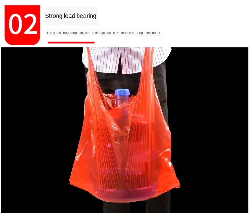 50pcs Red Plastic Bag Supermarket Grocery Gift Shopping Bag Thicken with Handle Vest Bag Kitchen Storage Clean Garbage Bag