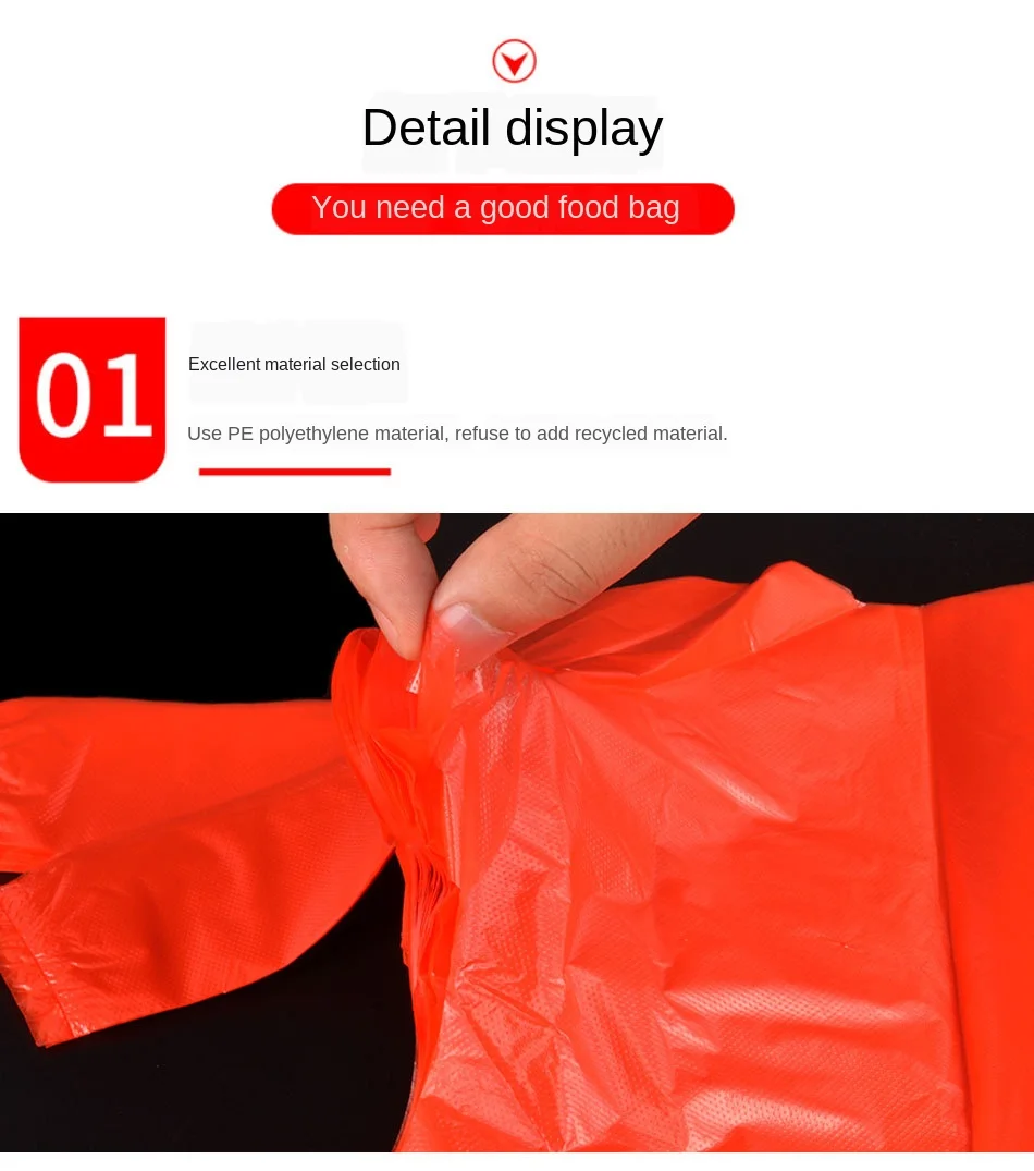 50pcs Red Plastic Bag Supermarket Grocery Gift Shopping Bag Thicken with Handle Vest Bag Kitchen Storage Clean Garbage Bag