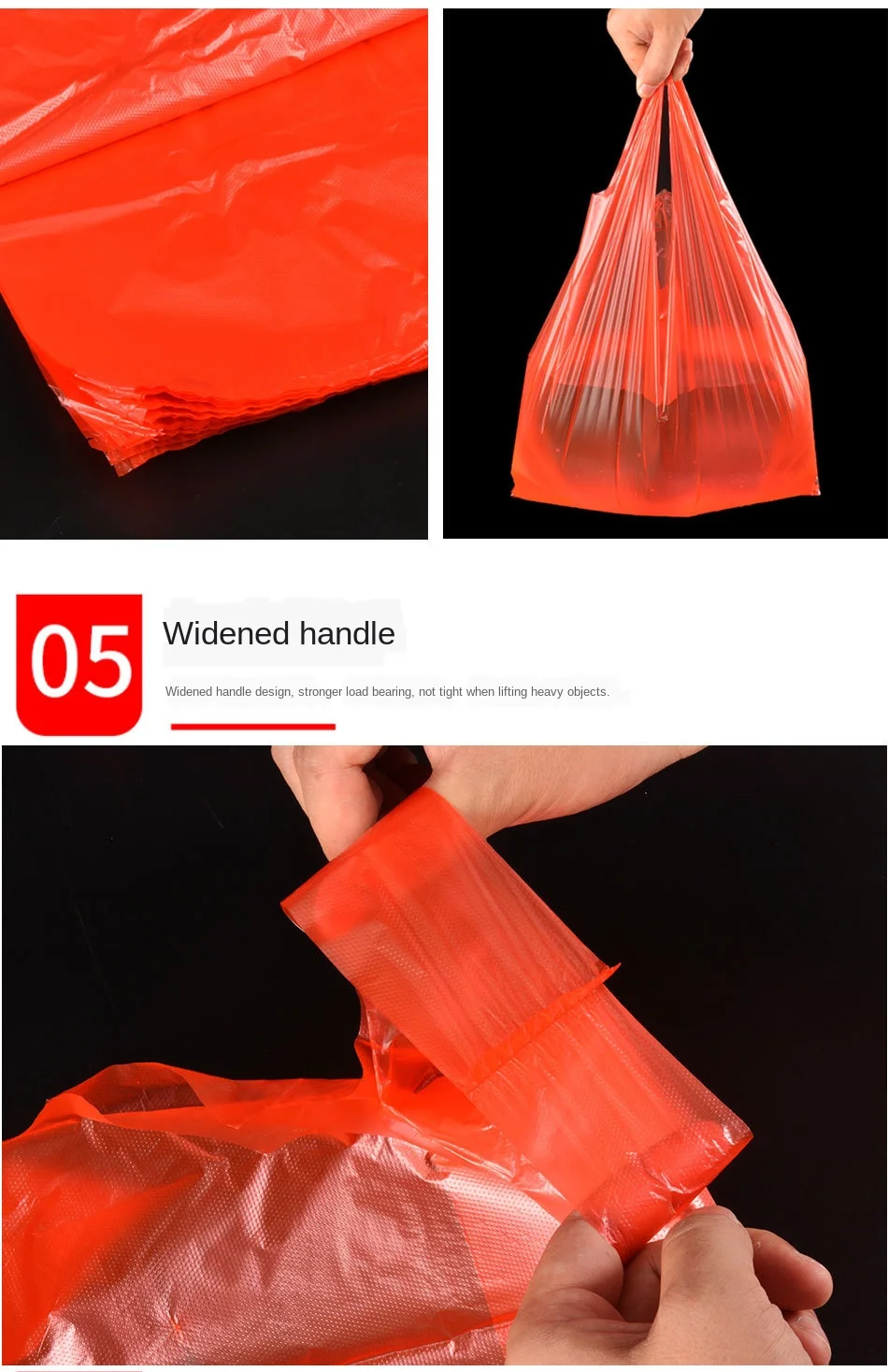 50pcs Red Plastic Bag Supermarket Grocery Gift Shopping Bag Thicken with Handle Vest Bag Kitchen Storage Clean Garbage Bag