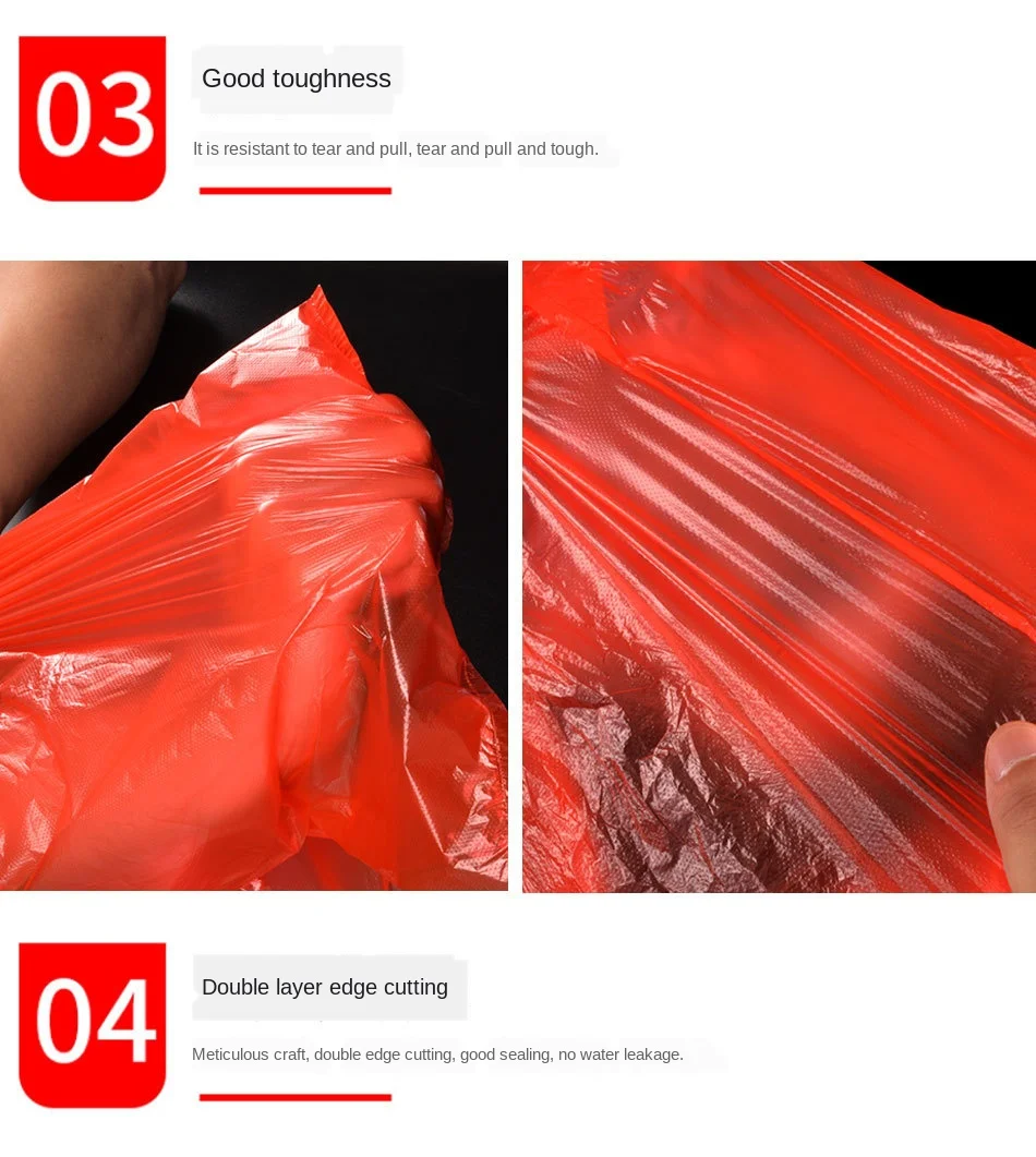 50pcs Red Plastic Bag Supermarket Grocery Gift Shopping Bag Thicken with Handle Vest Bag Kitchen Storage Clean Garbage Bag