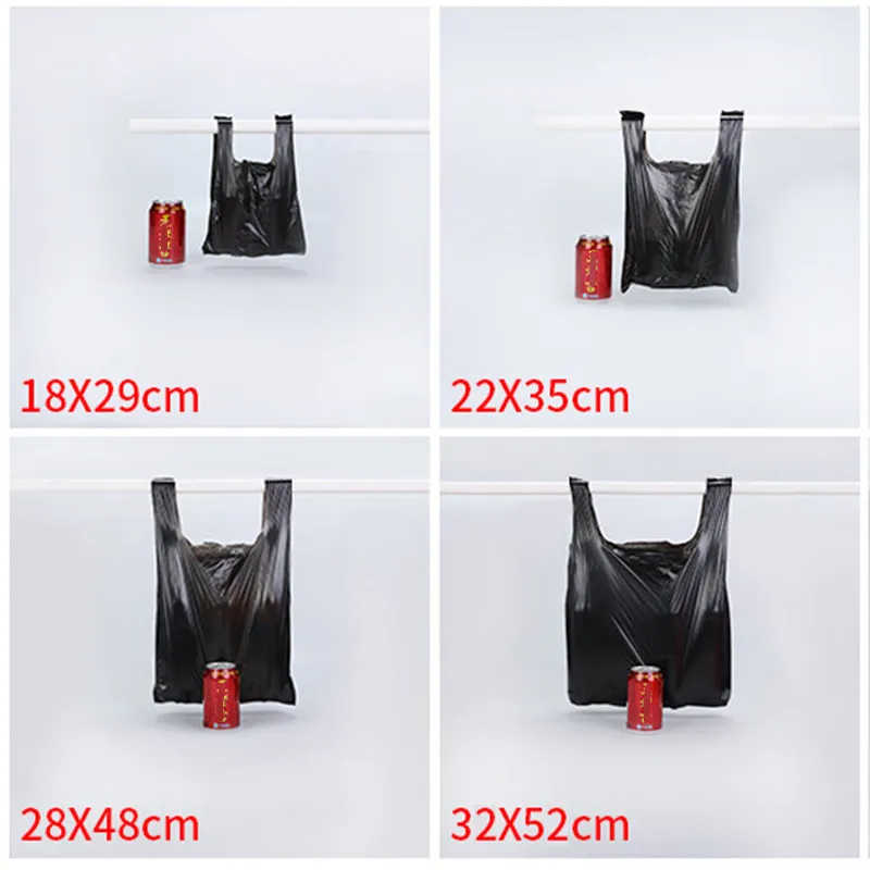 100PCS Black Plastic Shopping Bag Vest Storage Bag Thickened Supermarket Shopping Packing Takeaway Kitchen Garbage Storage Bag